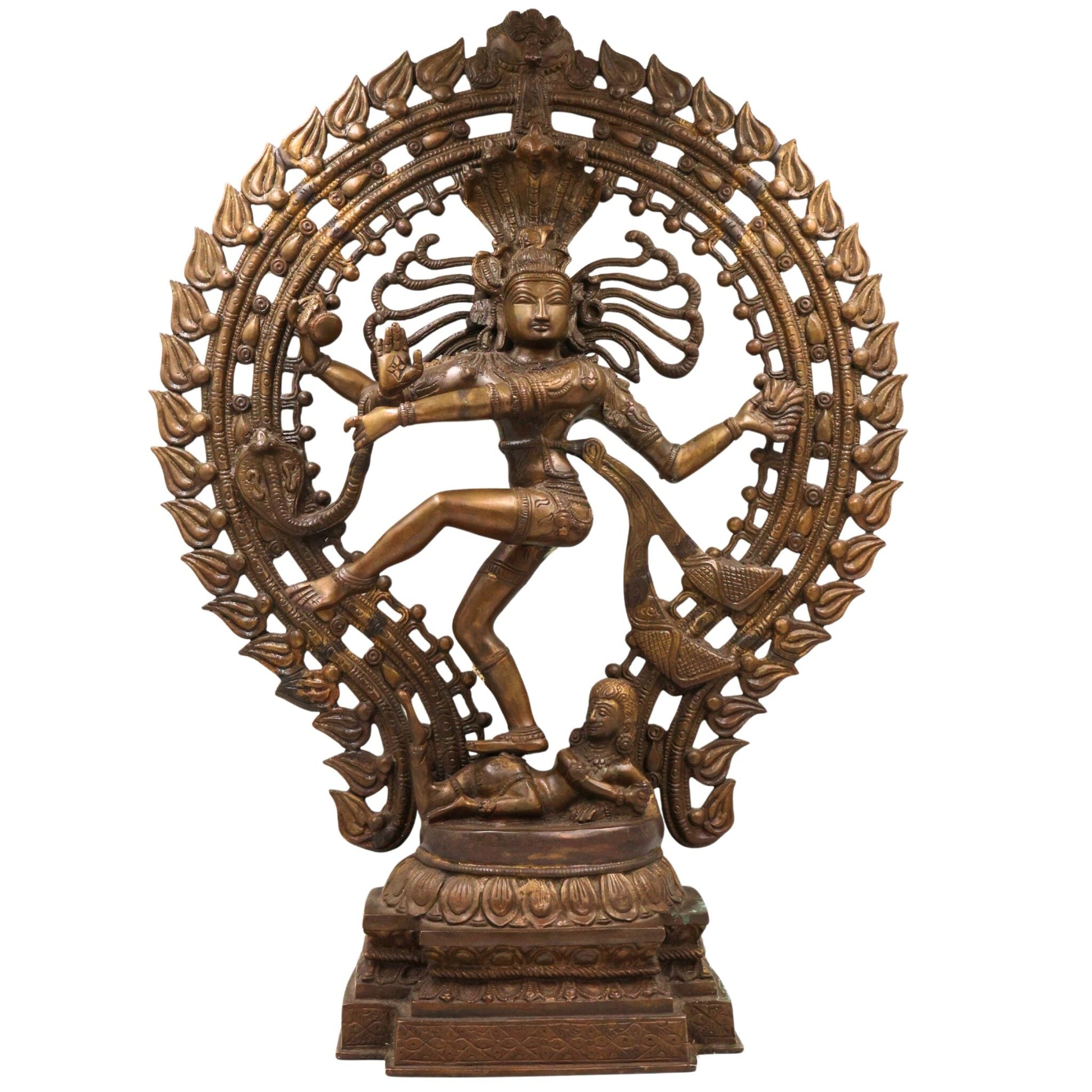 Brass Nataraja Idol, Handcrafted Shiva Murti, Lord Shiva Dancing Statue, Tandava Sculpture for Pooja, Home Decor & Gifts, Brown, 22.5 Inch, 1 Piece