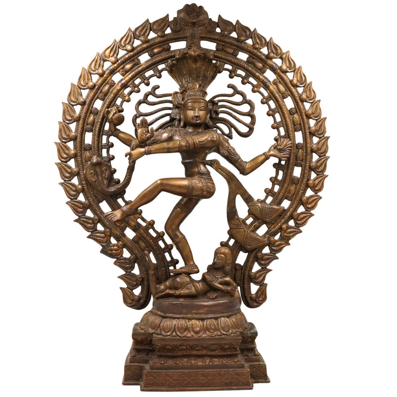 Brass Nataraja Idol, Handcrafted Shiva Murti, Lord Shiva Dancing Statue, Tandava Sculpture for Pooja, Home Decor & Gifts, Brown, 22.5 Inch, 1 Piece