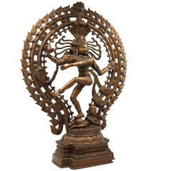 Brass Nataraja Idol, Handcrafted Shiva Murti, Lord Shiva Dancing Statue, Tandava Sculpture for Pooja, Home Decor & Gifts, Brown, 22.5 Inch, 1 Piece