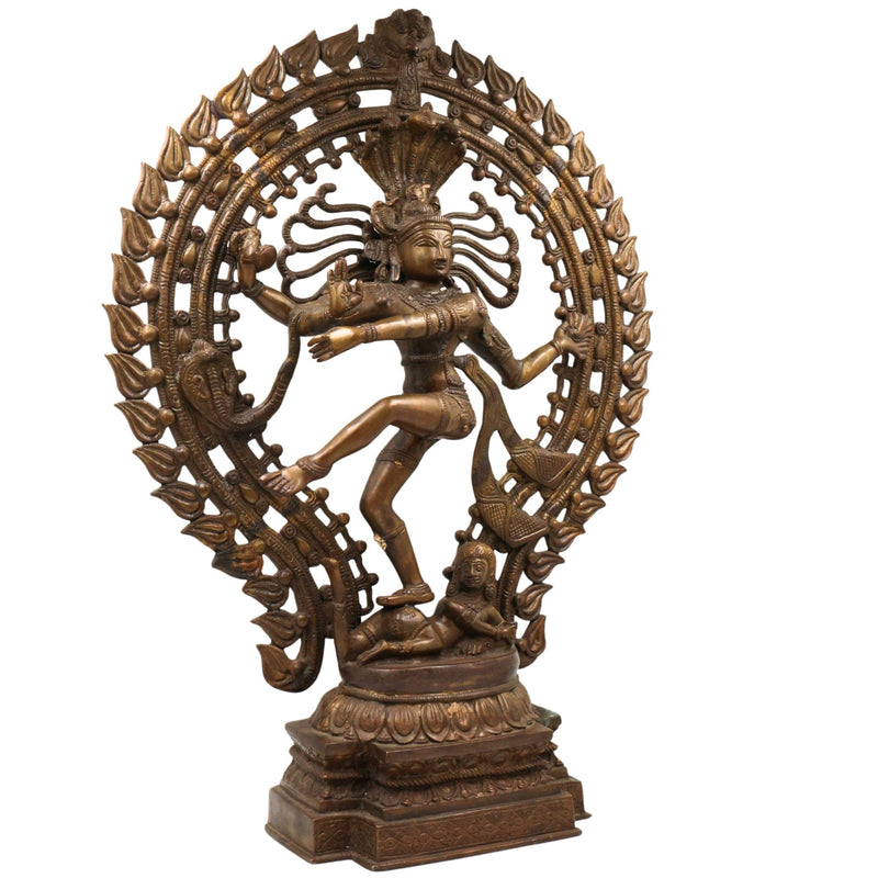 Brass Nataraja Idol, Handcrafted Shiva Murti, Lord Shiva Dancing Statue, Tandava Sculpture for Pooja, Home Decor & Gifts, Brown, 22.5 Inch, 1 Piece