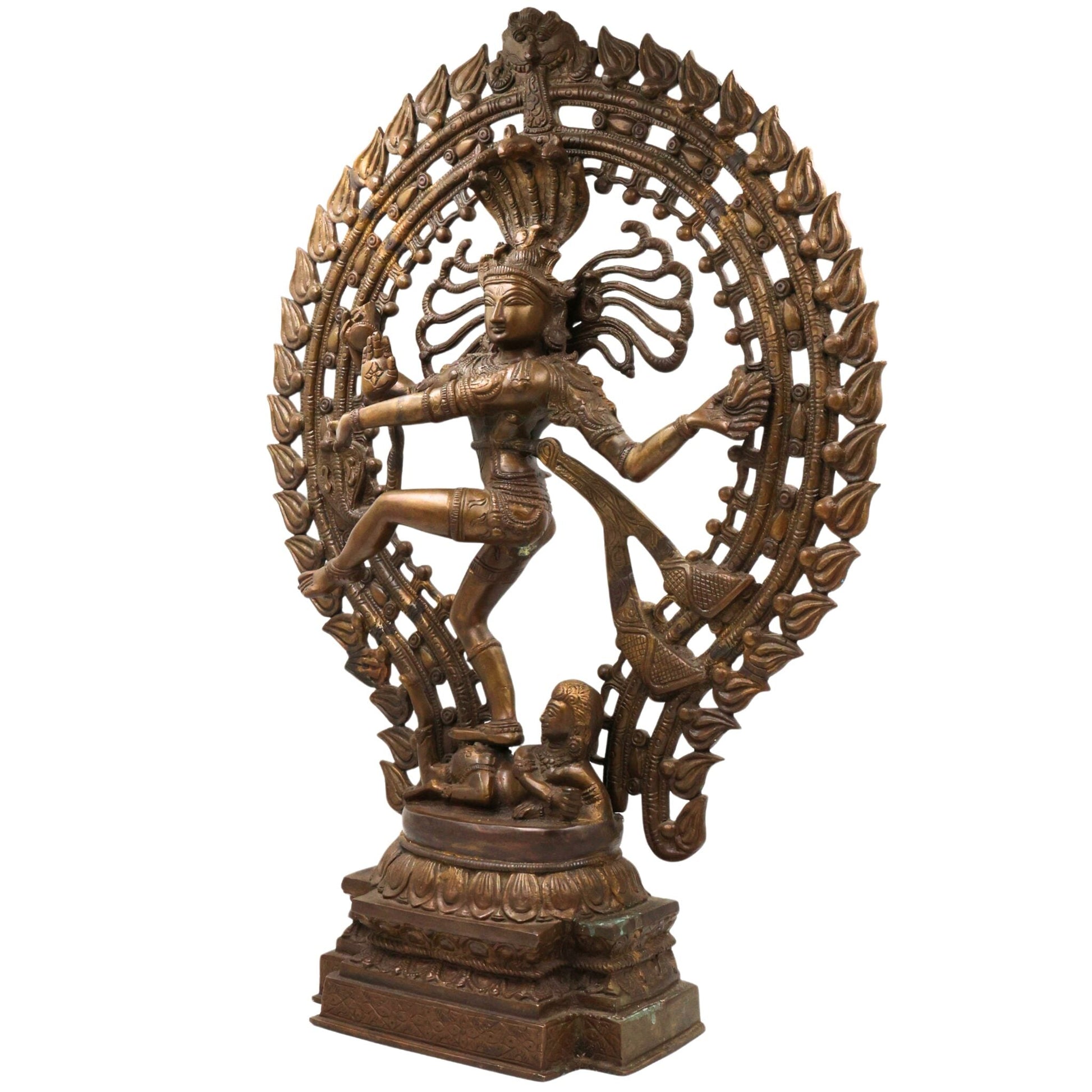Brass Nataraja Idol, Handcrafted Shiva Murti, Lord Shiva Dancing Statue, Tandava Sculpture for Pooja, Home Decor & Gifts, Brown, 22.5 Inch, 1 Piece