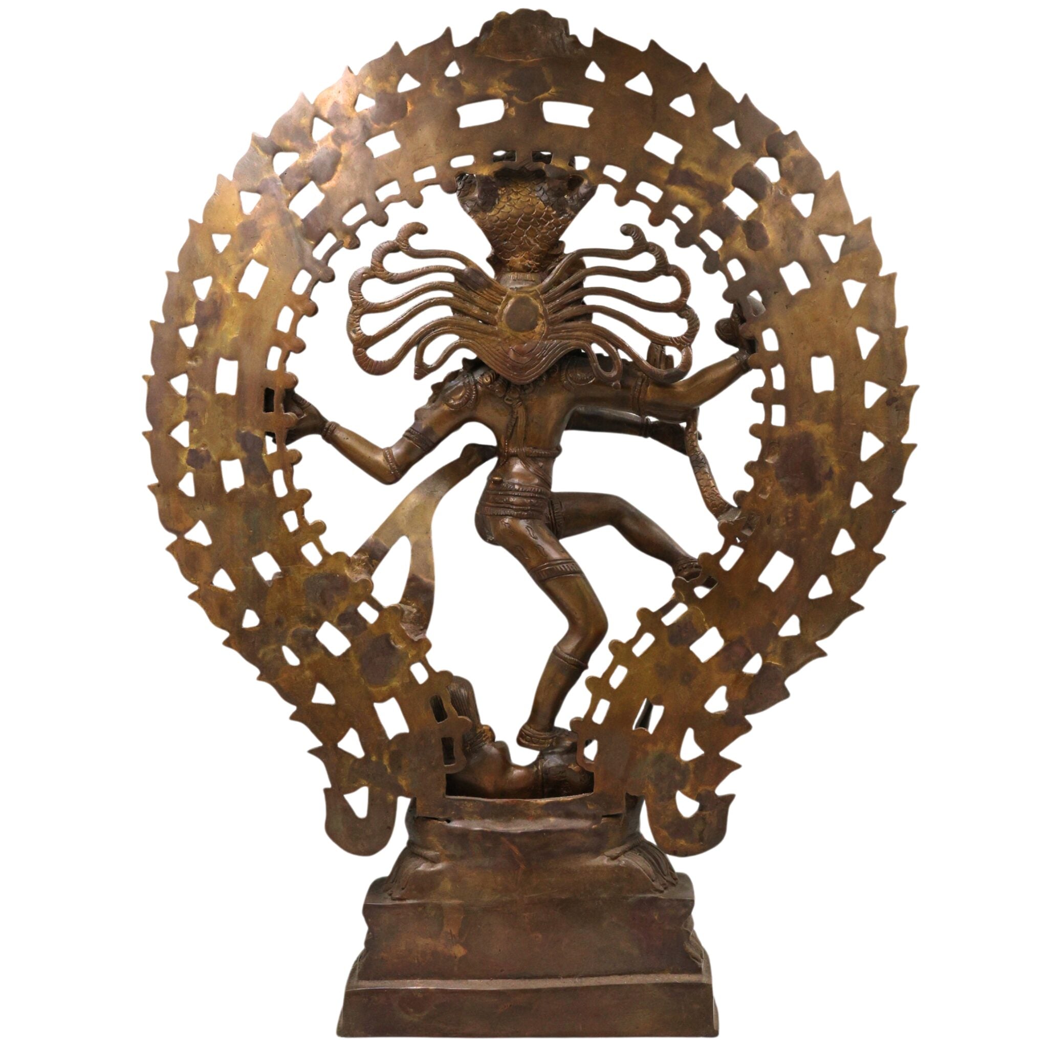 Brass Nataraja Idol, Handcrafted Shiva Murti, Lord Shiva Dancing Statue, Tandava Sculpture for Pooja, Home Decor & Gifts, Brown, 22.5 Inch, 1 Piece