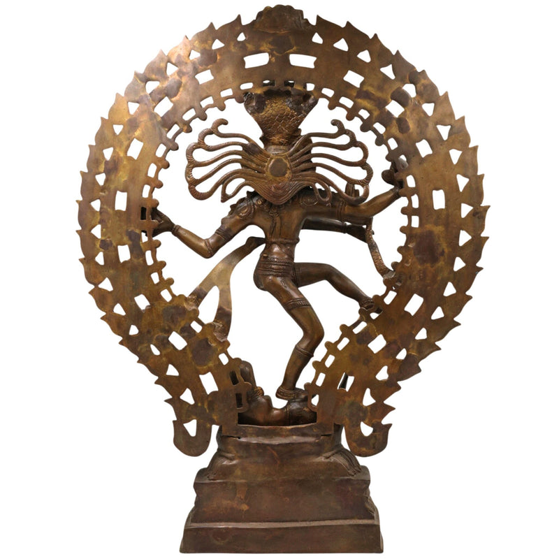 Brass Nataraja Idol, Handcrafted Shiva Murti, Lord Shiva Dancing Statue, Tandava Sculpture for Pooja, Home Decor & Gifts, Brown, 22.5 Inch, 1 Piece