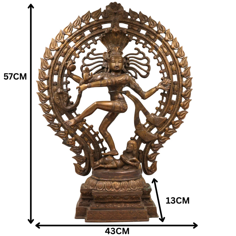 Brass Nataraja Idol, Handcrafted Shiva Murti, Lord Shiva Dancing Statue, Tandava Sculpture for Pooja, Home Decor & Gifts, Brown, 22.5 Inch, 1 Piece