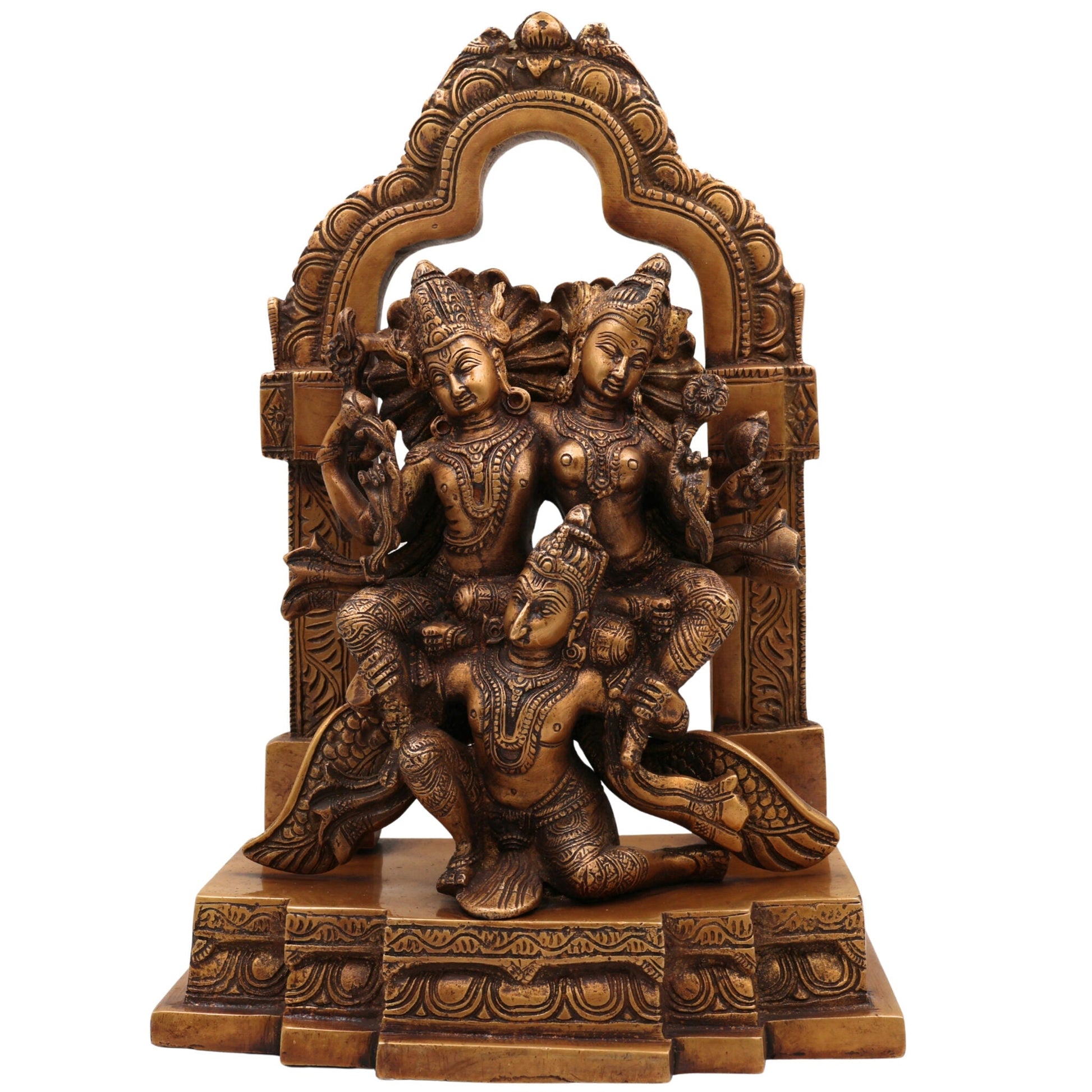 Brass Vishnu Lakshmi on Garuda Idol | Narayana Mahalakshmi Garudar Murti | Balaji Padmavati Vigraha Statue for Puja, Temple & Home Decor,Gold, 12.5 Inch, 1 Piece