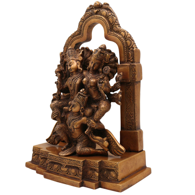 Brass Vishnu Lakshmi on Garuda Idol | Narayana Mahalakshmi Garudar Murti | Balaji Padmavati Vigraha Statue for Puja, Temple & Home Decor,Gold, 12.5 Inch, 1 Piece