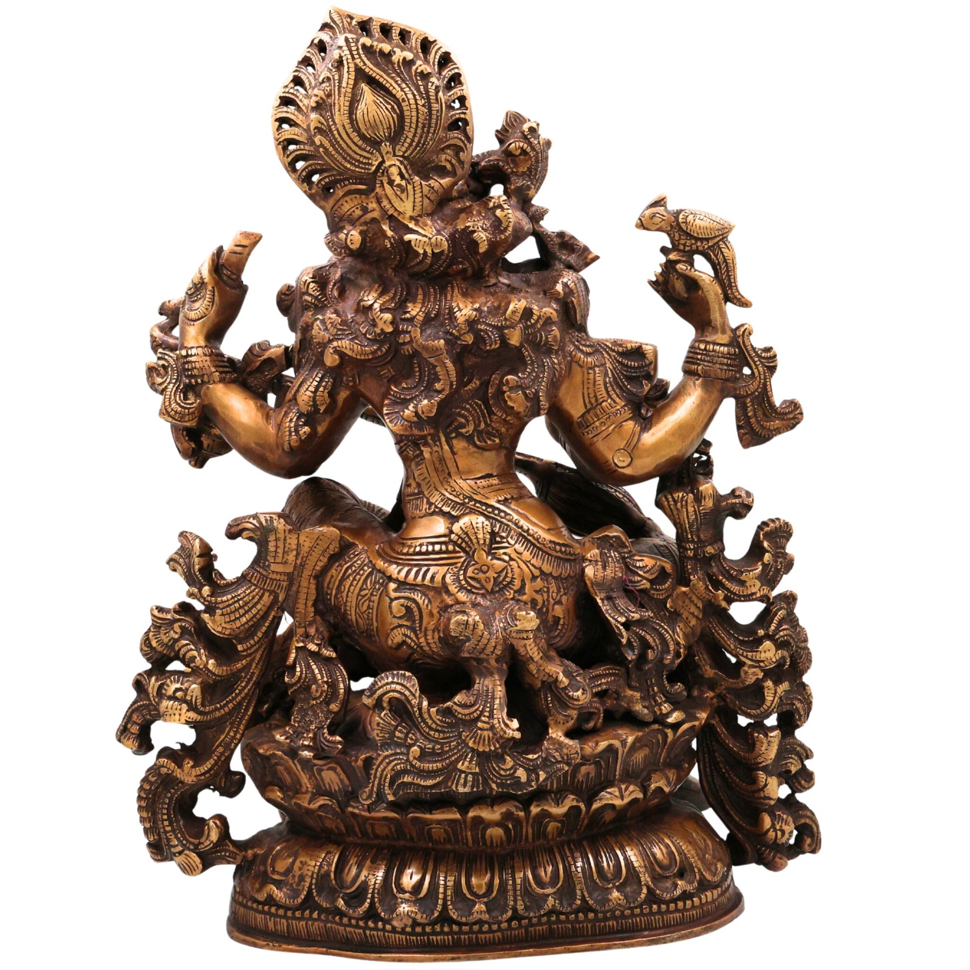 Brass Saraswati Idol, Handcrafted Murti, Goddess of Knowledge Statue, Veena Sculpture for Pooja, Home Decor & Gifts, Gold, 15.5 Inch, 1 Piece