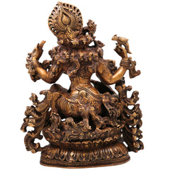 Brass Saraswati Idol, Handcrafted Murti, Goddess of Knowledge Statue, Veena Sculpture for Pooja, Home Decor & Gifts, Gold, 15.5 Inch, 1 Piece