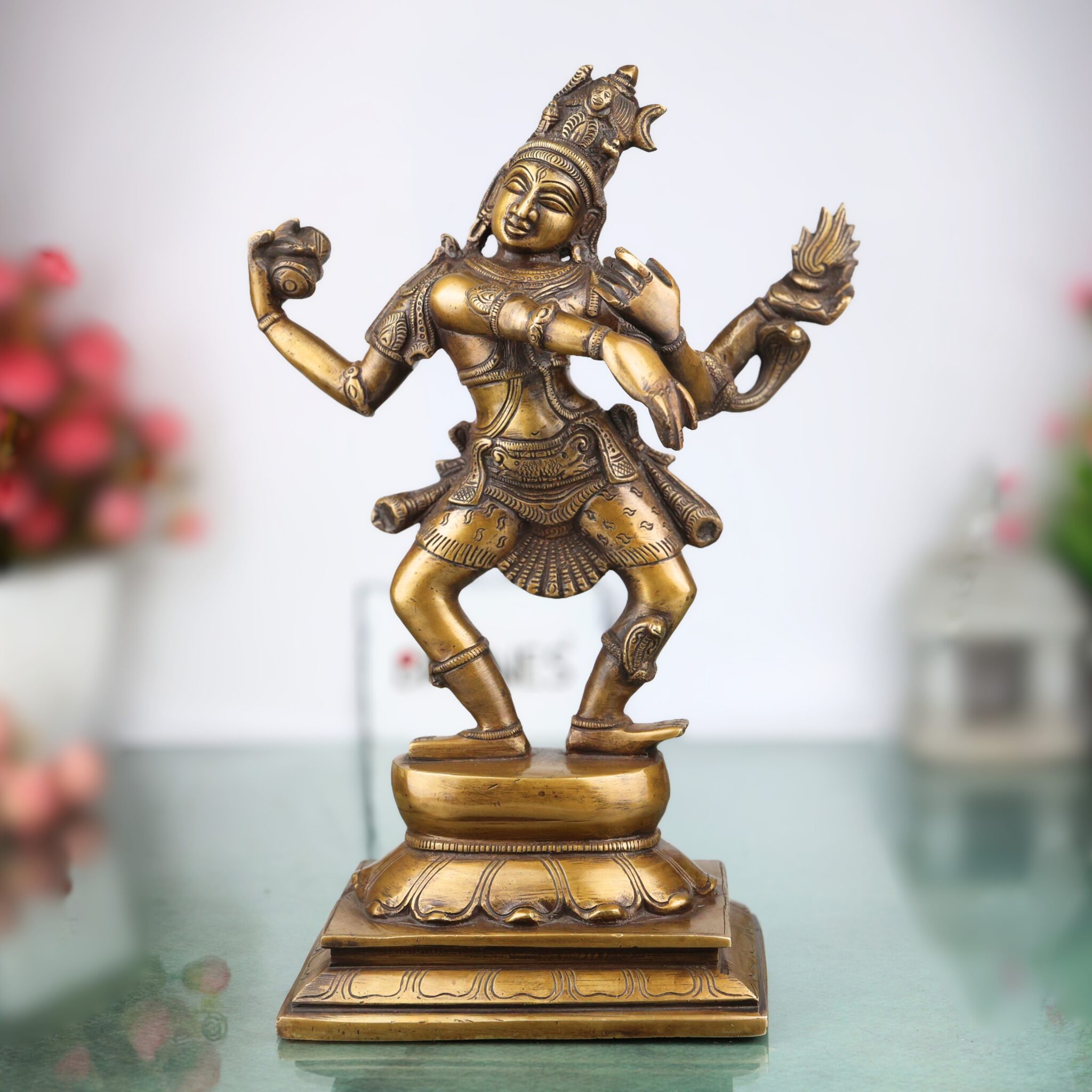 Brass Nataraja Idol, Shiva Murti, Handcrafted Shiva Murti, Lord Shiva Dancing Statue, Tandava Sculpture for Pooja, Home Decor & Gifts, Gold, 14 Inch, 1 Piece