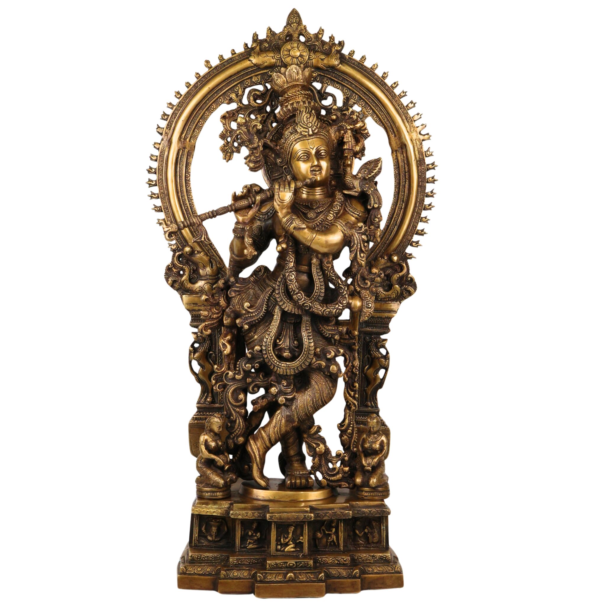 Brass Handcrafted Krishna Idol, Balakrishna Murti, Makhan Chor Statue, Gopal & Govinda Sculpture for Puja, Home & Temple Decor, Gold, 31.5 Inch, 1 Piece
