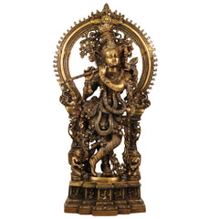 Brass Handcrafted Krishna Idol, Balakrishna Murti, Makhan Chor Statue, Gopal & Govinda Sculpture for Puja, Home & Temple Decor, Gold, 31.5 Inch, 1 Piece