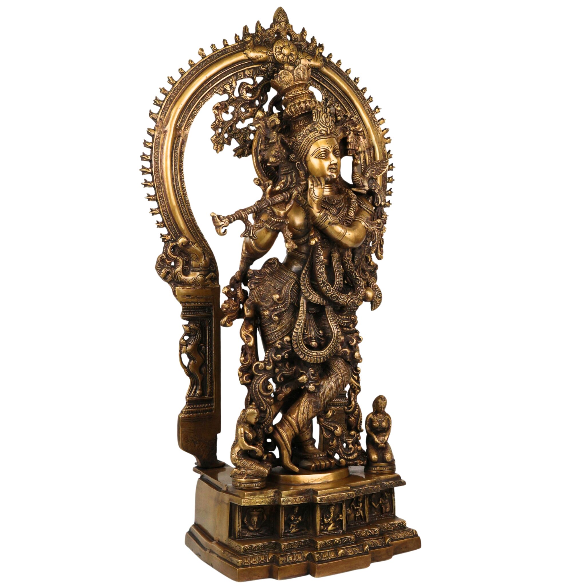 Brass Handcrafted Krishna Idol, Balakrishna Murti, Makhan Chor Statue, Gopal & Govinda Sculpture for Puja, Home & Temple Decor, Gold, 31.5 Inch, 1 Piece