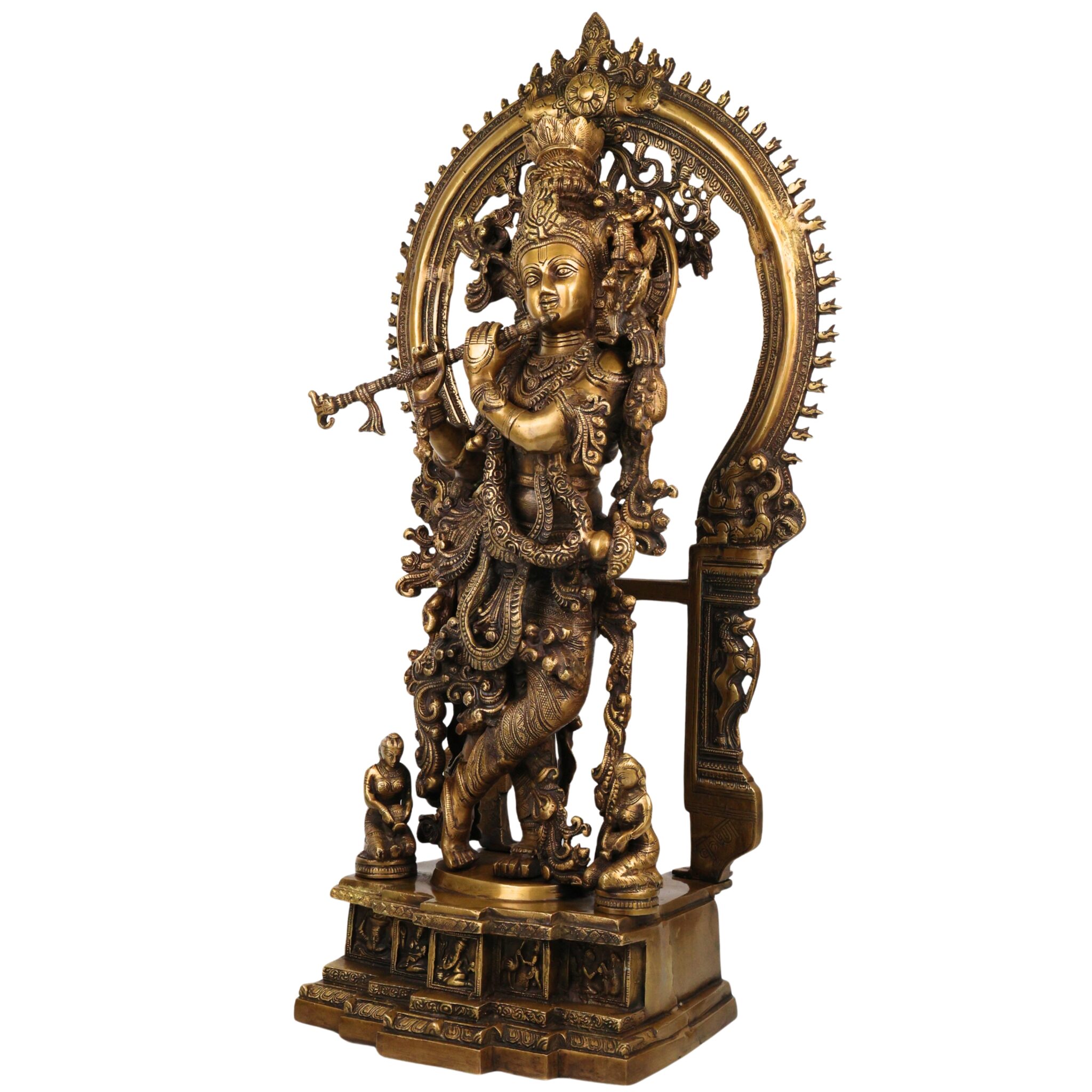 Brass Handcrafted Krishna Idol, Balakrishna Murti, Makhan Chor Statue, Gopal & Govinda Sculpture for Puja, Home & Temple Decor, Gold, 31.5 Inch, 1 Piece