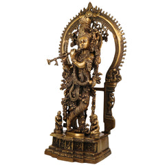 Brass Handcrafted Krishna Idol, Balakrishna Murti, Makhan Chor Statue, Gopal & Govinda Sculpture for Puja, Home & Temple Decor, Gold, 31.5 Inch, 1 Piece