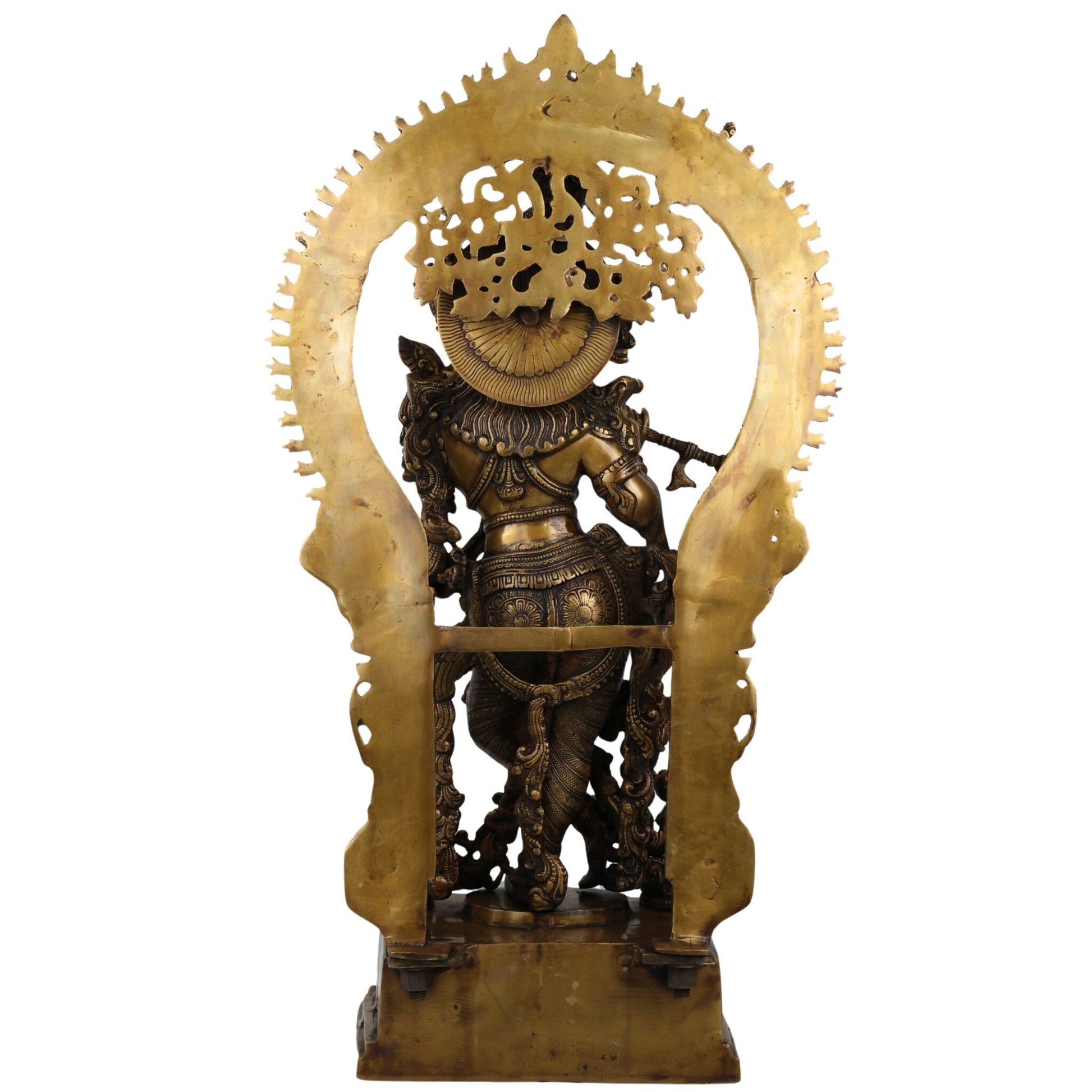 Brass Handcrafted Krishna Idol, Balakrishna Murti, Makhan Chor Statue, Gopal & Govinda Sculpture for Puja, Home & Temple Decor, Gold, 31.5 Inch, 1 Piece