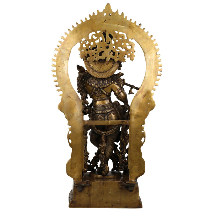 Brass Handcrafted Krishna Idol, Balakrishna Murti, Makhan Chor Statue, Gopal & Govinda Sculpture for Puja, Home & Temple Decor, Gold, 31.5 Inch, 1 Piece