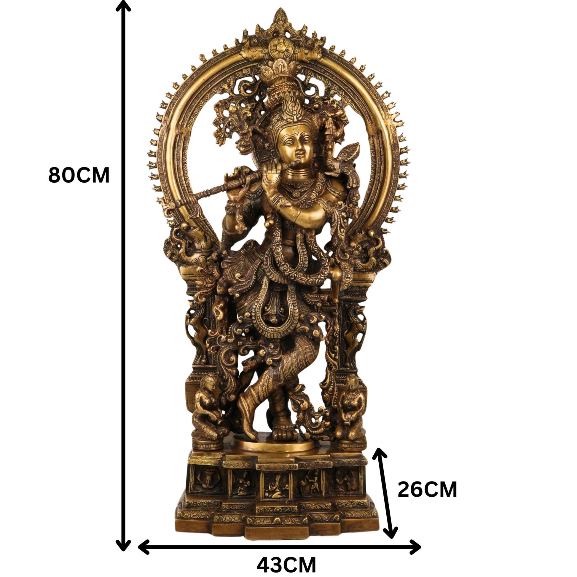 Brass Handcrafted Krishna Idol, Balakrishna Murti, Makhan Chor Statue, Gopal & Govinda Sculpture for Puja, Home & Temple Decor, Gold, 31.5 Inch, 1 Piece