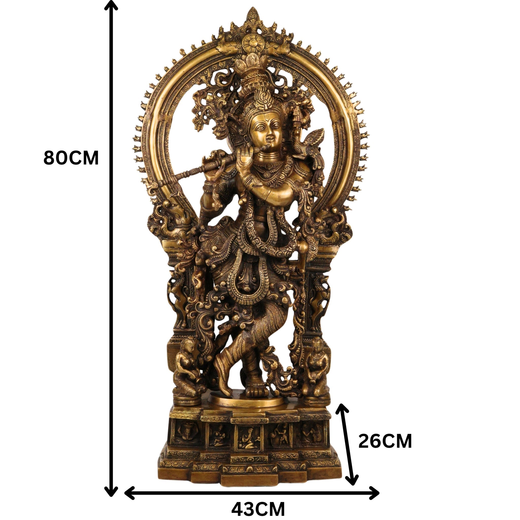 Brass Handcrafted Krishna Idol, Balakrishna Murti, Makhan Chor Statue, Gopal & Govinda Sculpture for Puja, Home & Temple Decor, Gold, 31.5 Inch, 1 Piece