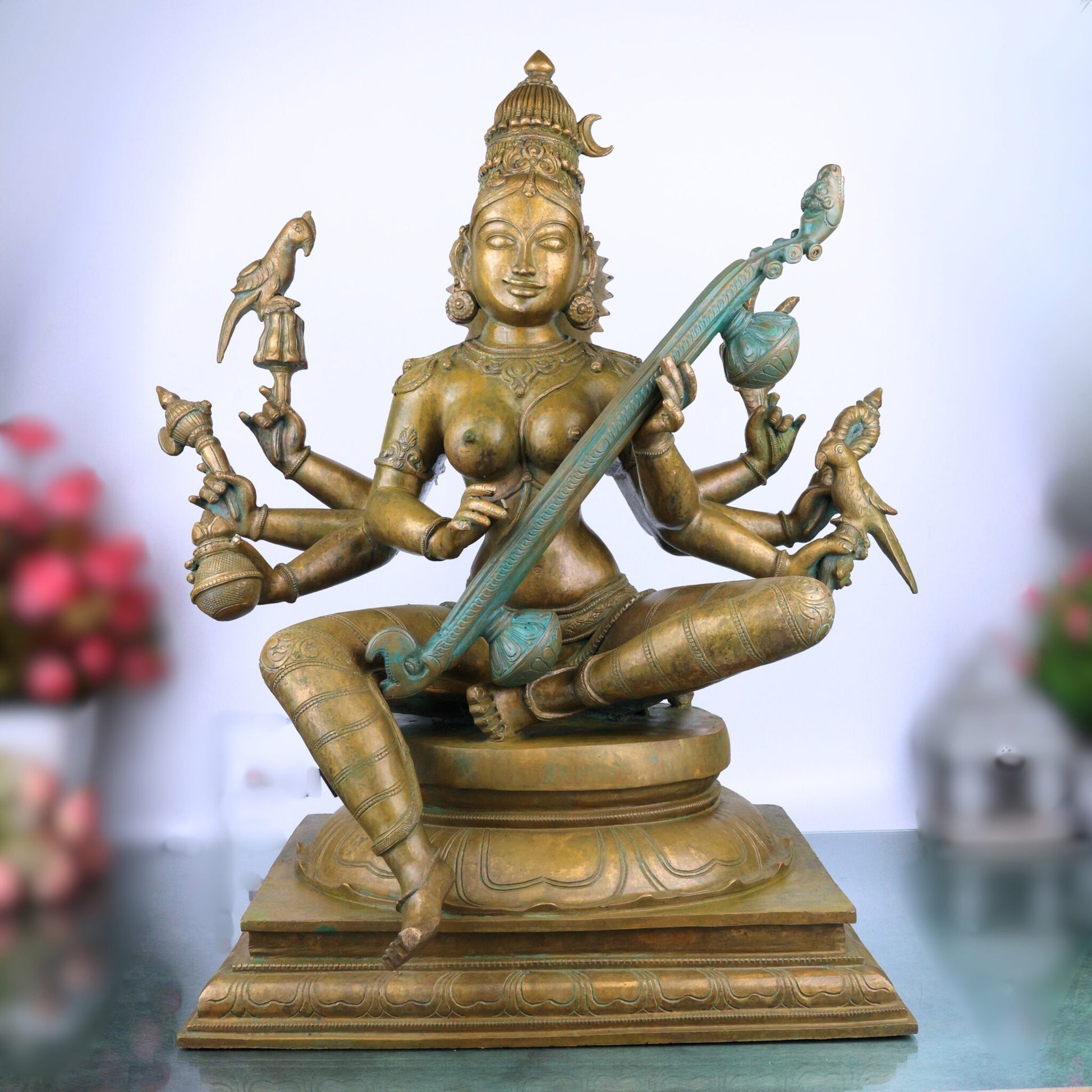 Bronze Handcrafted Matangi Idol, Maa Matangi, Matangi Devi, Shri Matangi Murti, Panchaloha, Chola Art Statue for Puja & Home Decor, Brown, 23.5 Inch, 1 Piece