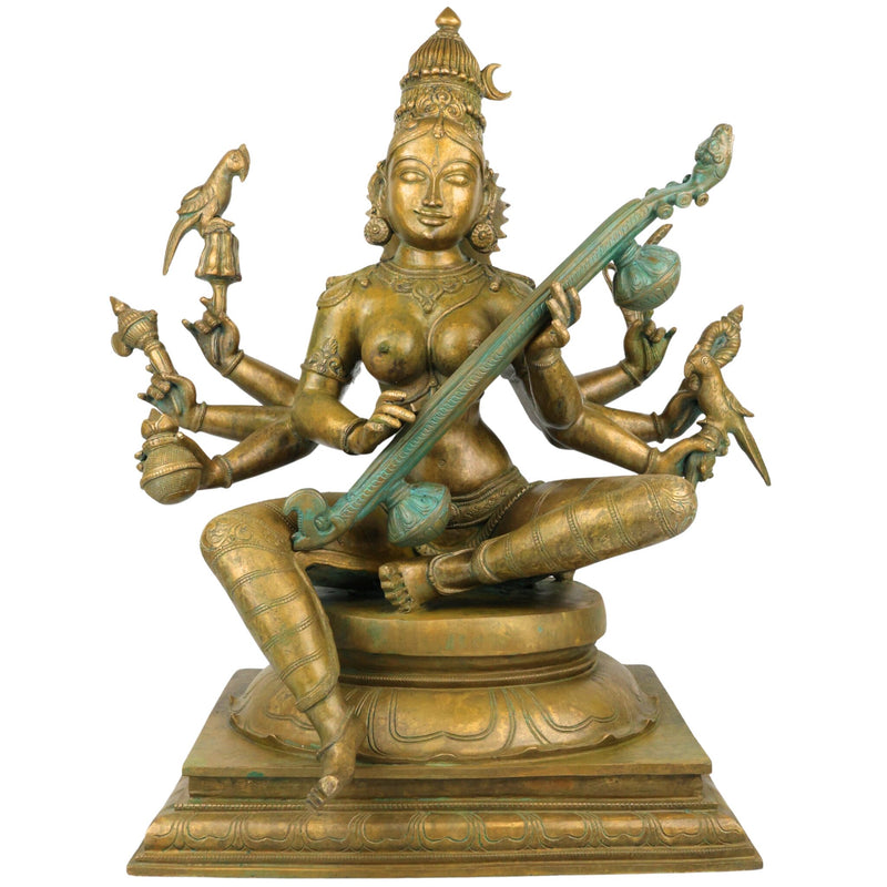 Bronze Handcrafted Matangi Idol, Maa Matangi, Matangi Devi, Shri Matangi Murti, Panchaloha, Chola Art Statue for Puja & Home Decor, Brown, 23.5 Inch, 1 Piece