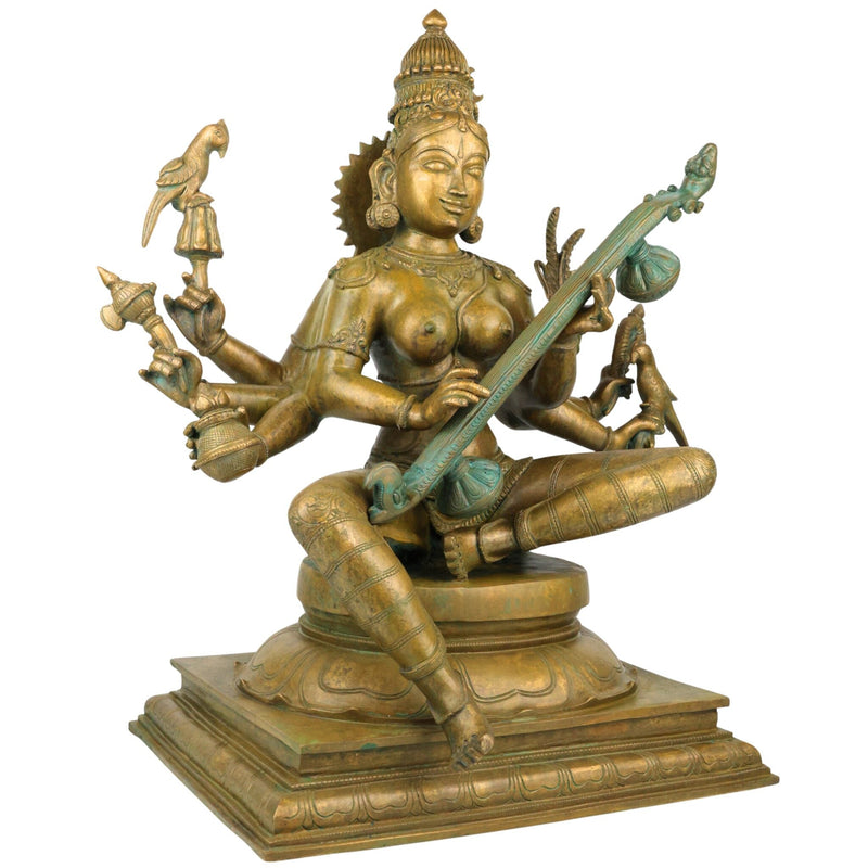 Bronze Handcrafted Matangi Idol, Maa Matangi, Matangi Devi, Shri Matangi Murti, Panchaloha, Chola Art Statue for Puja & Home Decor, Brown, 23.5 Inch, 1 Piece