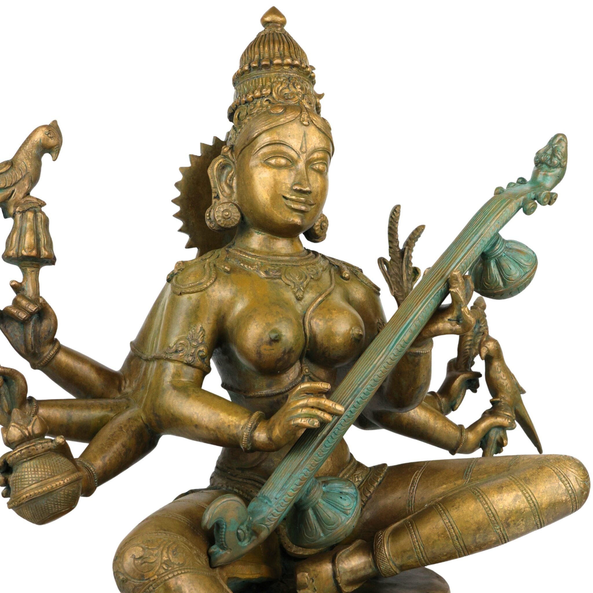 Bronze Handcrafted Matangi Idol, Maa Matangi, Matangi Devi, Shri Matangi Murti, Panchaloha, Chola Art Statue for Puja & Home Decor, Brown, 23.5 Inch, 1 Piece