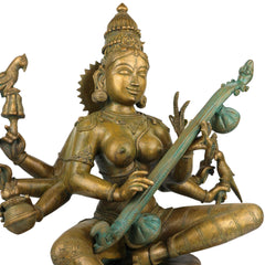 Bronze Handcrafted Matangi Idol, Maa Matangi, Matangi Devi, Shri Matangi Murti, Panchaloha, Chola Art Statue for Puja & Home Decor, Brown, 23.5 Inch, 1 Piece