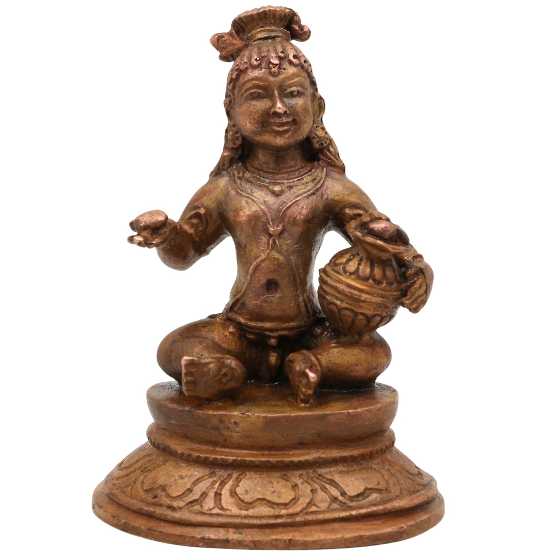 Bronze Handmade Krishna Idol, Panchaloha Murti, Gopal Govinda Kanhaiya Balakrishna Chola Art Statue, Brown, 3 Inch, 1 Piece