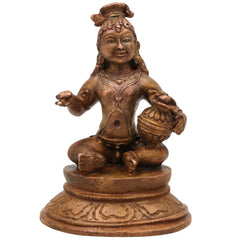 Bronze Handmade Krishna Idol, Panchaloha Murti, Gopal Govinda Kanhaiya Balakrishna Chola Art Statue, Brown, 3 Inch, 1 Piece