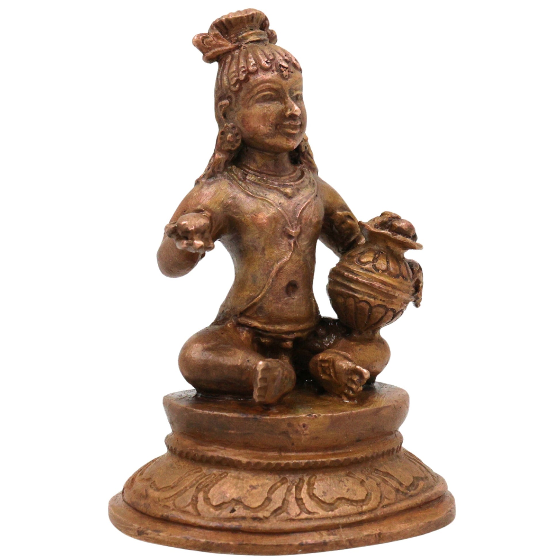 Bronze Handmade Krishna Idol, Panchaloha Murti, Gopal Govinda Kanhaiya Balakrishna Chola Art Statue, Brown, 3 Inch, 1 Piece