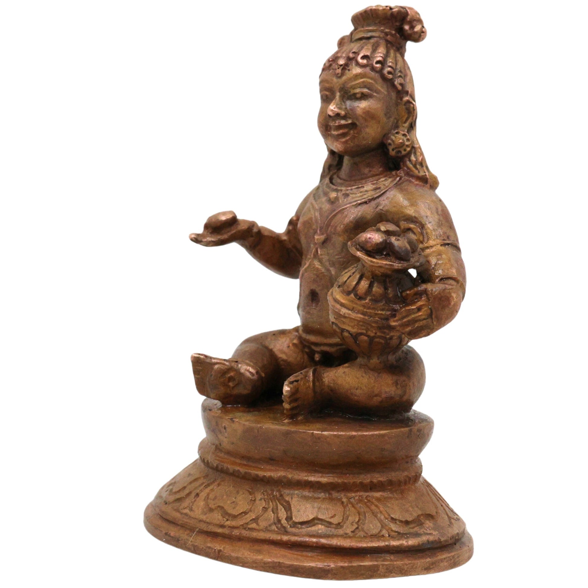 Bronze Handmade Krishna Idol, Panchaloha Murti, Gopal Govinda Kanhaiya Balakrishna Chola Art Statue, Brown, 3 Inch, 1 Piece