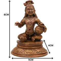 Bronze Handmade Krishna Idol, Panchaloha Murti, Gopal Govinda Kanhaiya Balakrishna Chola Art Statue, Brown, 3 Inch, 1 Piece