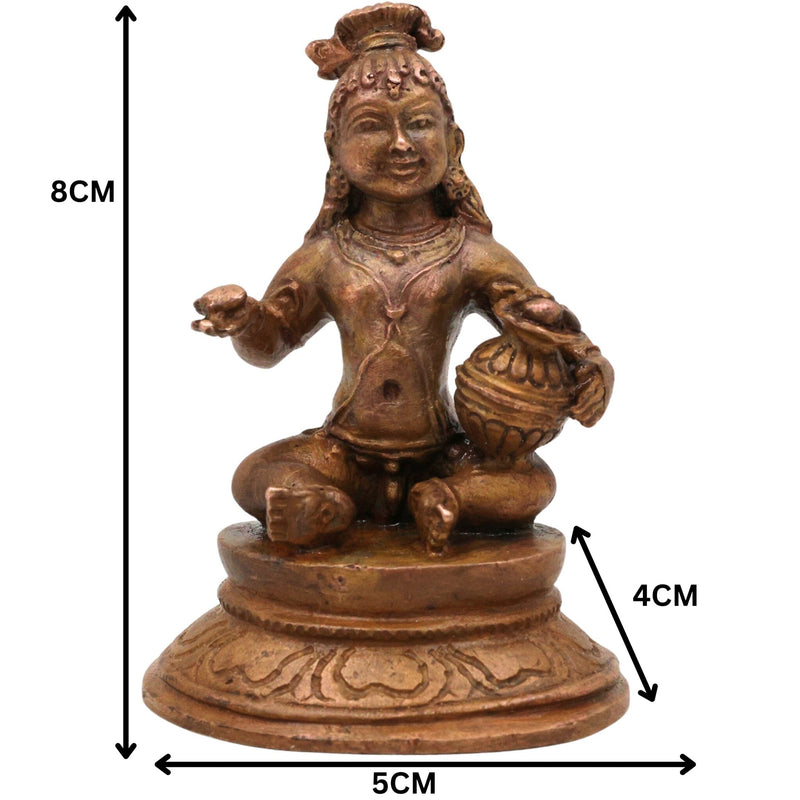 Bronze Handmade Krishna Idol, Panchaloha Murti, Gopal Govinda Kanhaiya Balakrishna Chola Art Statue, Brown, 3 Inch, 1 Piece