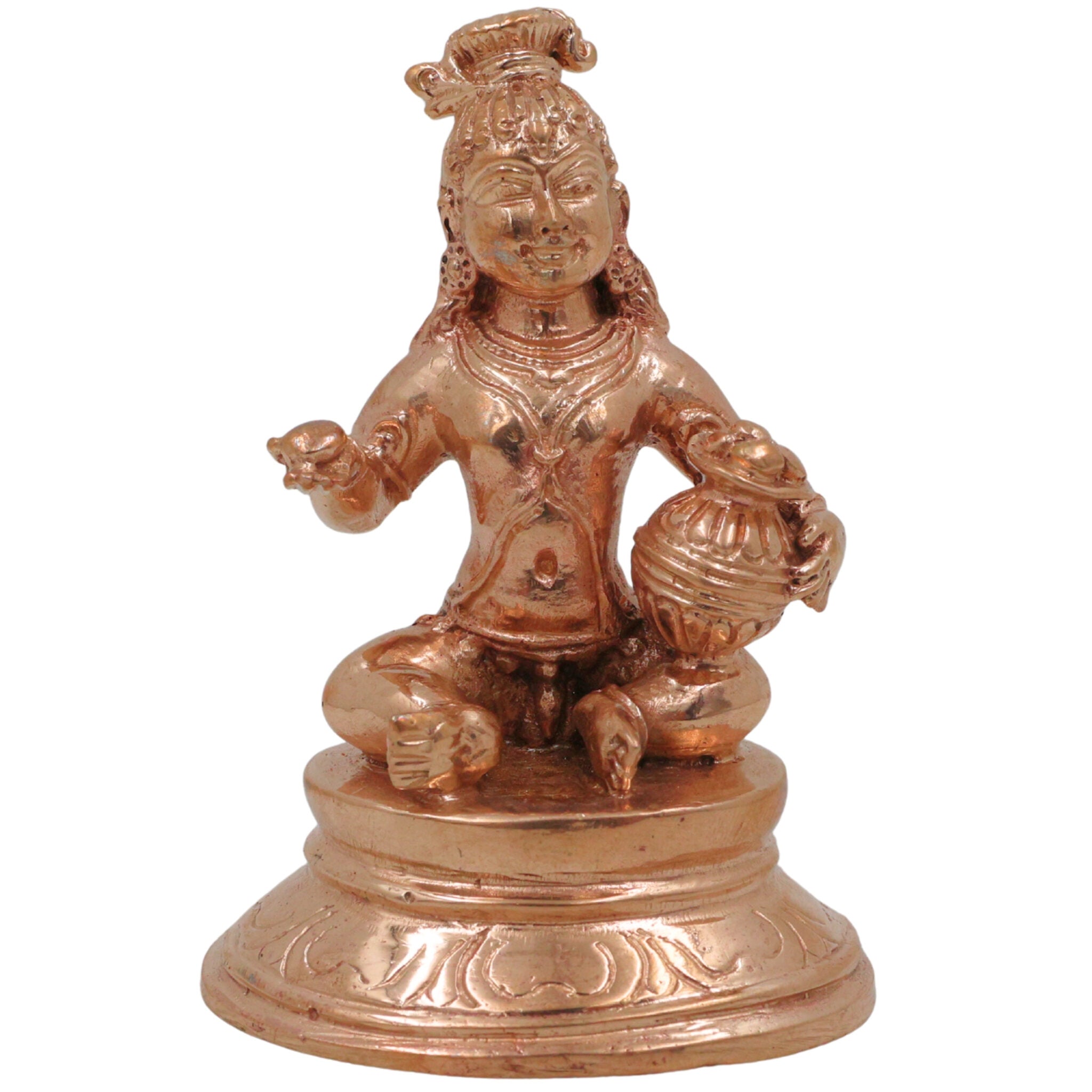 Bronze Handmade Krishna Idol, Panchaloha Gopal Murti, Kanhaiya Govinda Balakrishna Statue, Chola Art Panchdhatu Idol, Gold, 3 Inch, 1 Piece