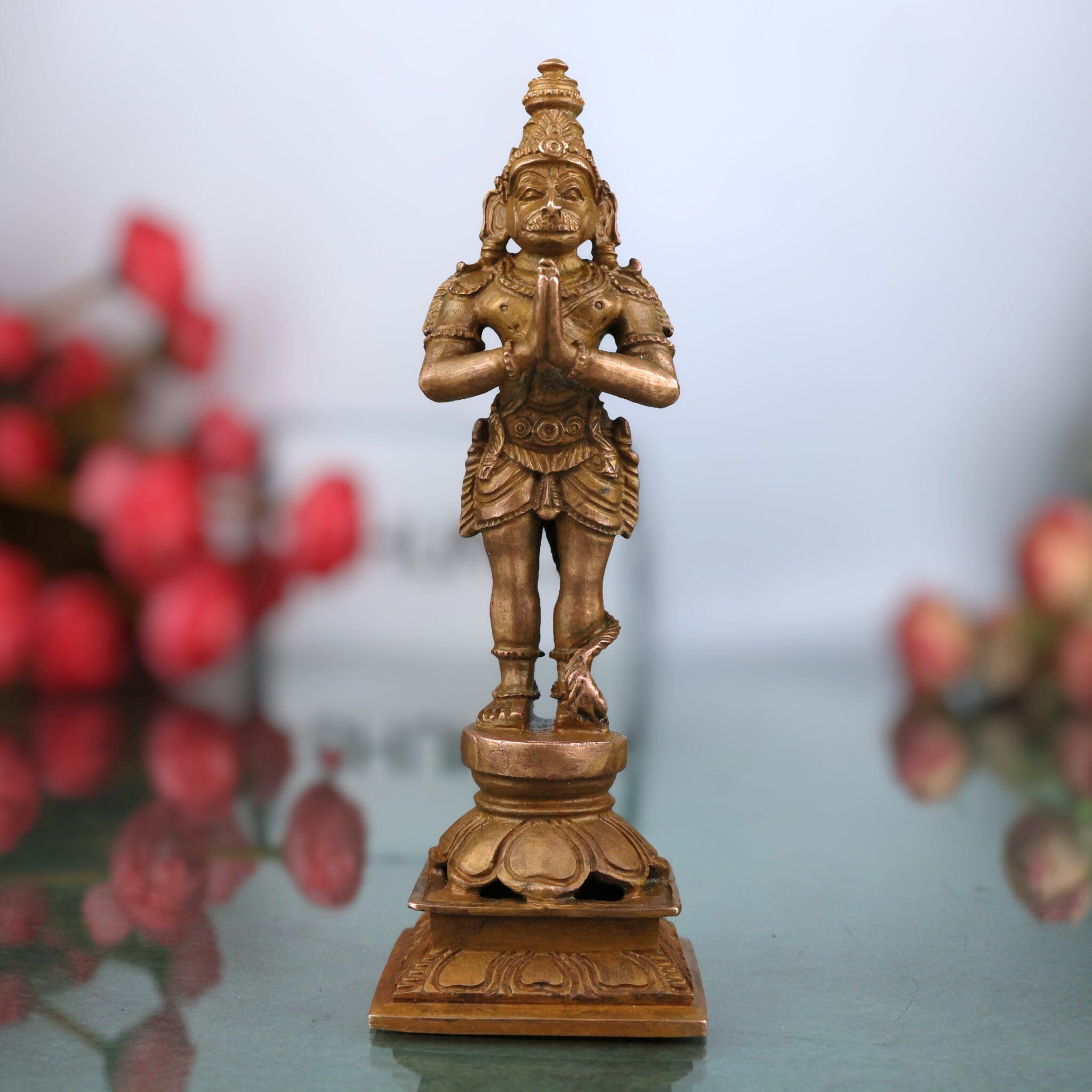 Bronze Handcrafted Hanuman Idol | Maruti Bajrangbali Panchaloha Murti | Anjaneya Pavanputra Temple & Home Decor, Brown, 5.5 Inch, 1 Piece