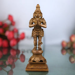 Bronze Handcrafted Hanuman Idol | Maruti Bajrangbali Panchaloha Murti | Anjaneya Pavanputra Temple & Home Decor, Brown, 5.5 Inch, 1 Piece