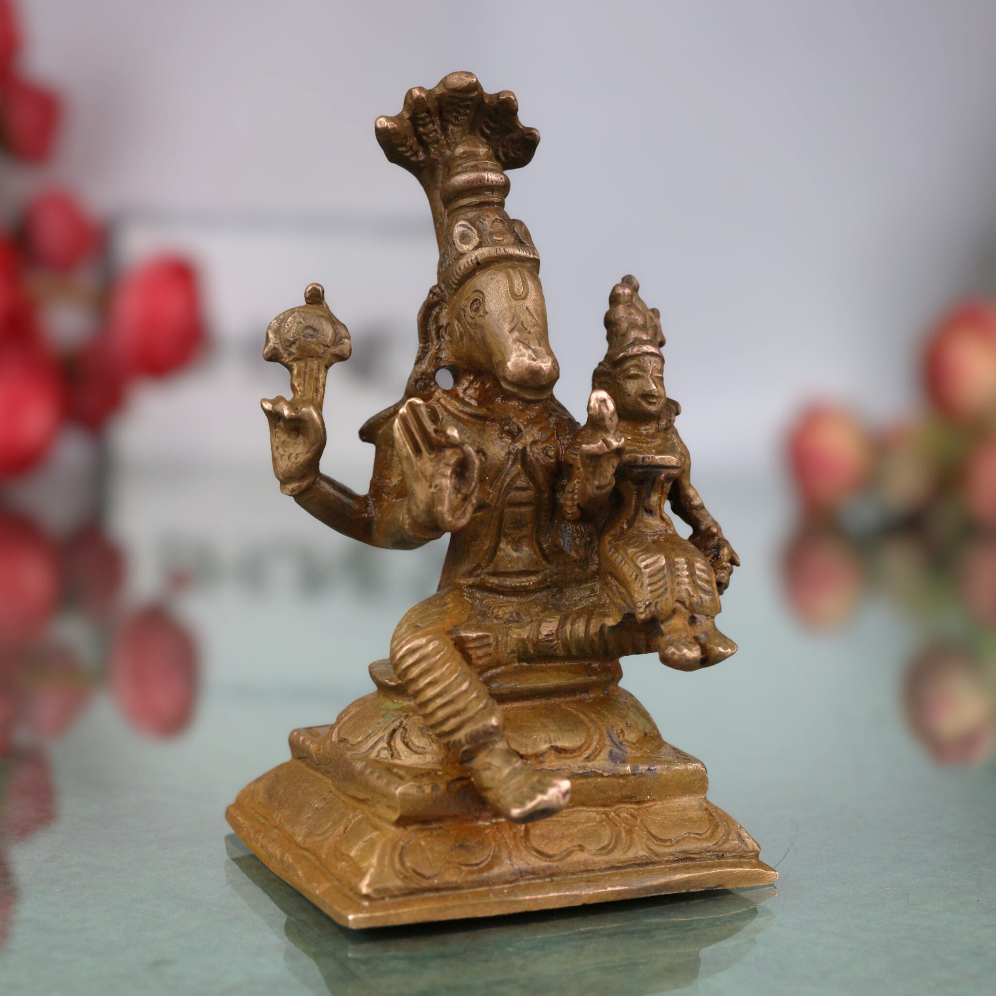 Bronze Handcrafted Varaha Lakshmi Idol, Panchaloha Varahi Amman / Bhudevi / Lakshmi Varaha Statue for Temple & Home Decor, Brown, 3 Inch, 1 Piece