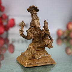 Bronze Handcrafted Varaha Lakshmi Idol, Panchaloha Varahi Amman / Bhudevi / Lakshmi Varaha Statue for Temple & Home Decor, Brown, 3 Inch, 1 Piece