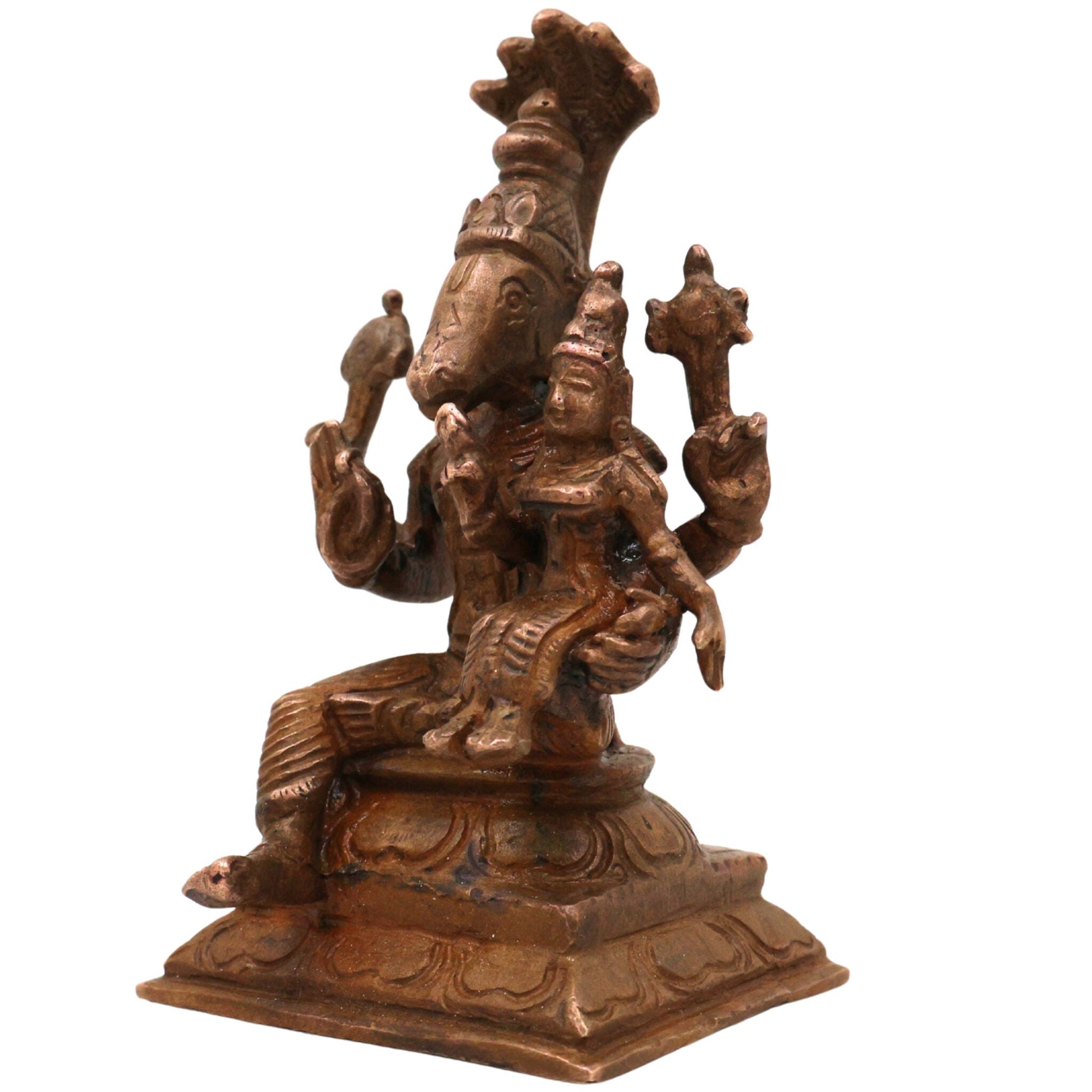Bronze Handcrafted Varaha Lakshmi Idol, Panchaloha Varahi Amman / Bhudevi / Lakshmi Varaha Statue for Temple & Home Decor, Brown, 3 Inch, 1 Piece