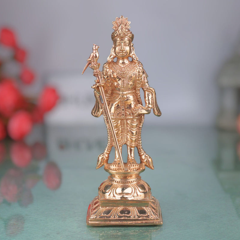 Bronze Palani Murugan Idol | Handcrafted Panchaloha Lord Murugan Statue | Lord Subramanya / Lord Kartikeya, Gold, 6 Inch, 1 Piece