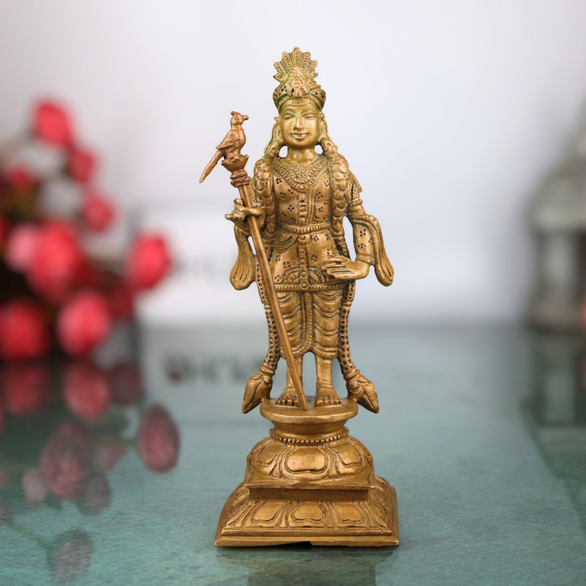 Bronze Palani Murugan Idol | Lord Murugan Statue | Panchaloha Subramanya Murti | Lord Kartikeya Chola Art Idol | South Indian Temple Murugan, Brown, 6 Inch, 1 Piece
