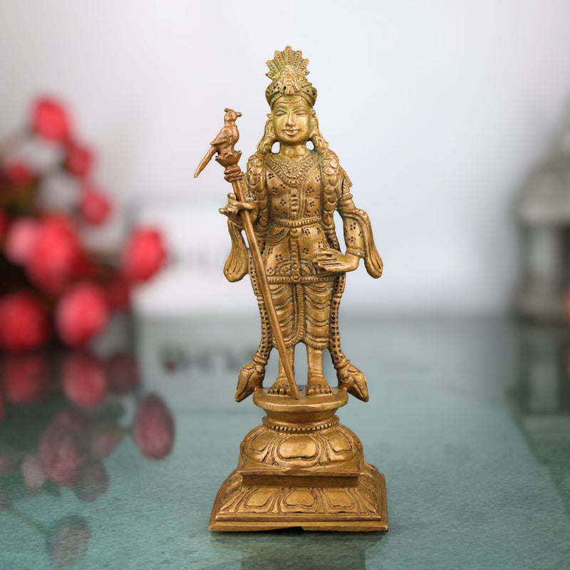 Bronze Palani Murugan Idol | Lord Murugan Statue | Panchaloha Subramanya Murti | Lord Kartikeya Chola Art Idol | South Indian Temple Murugan, Brown, 6 Inch, 1 Piece