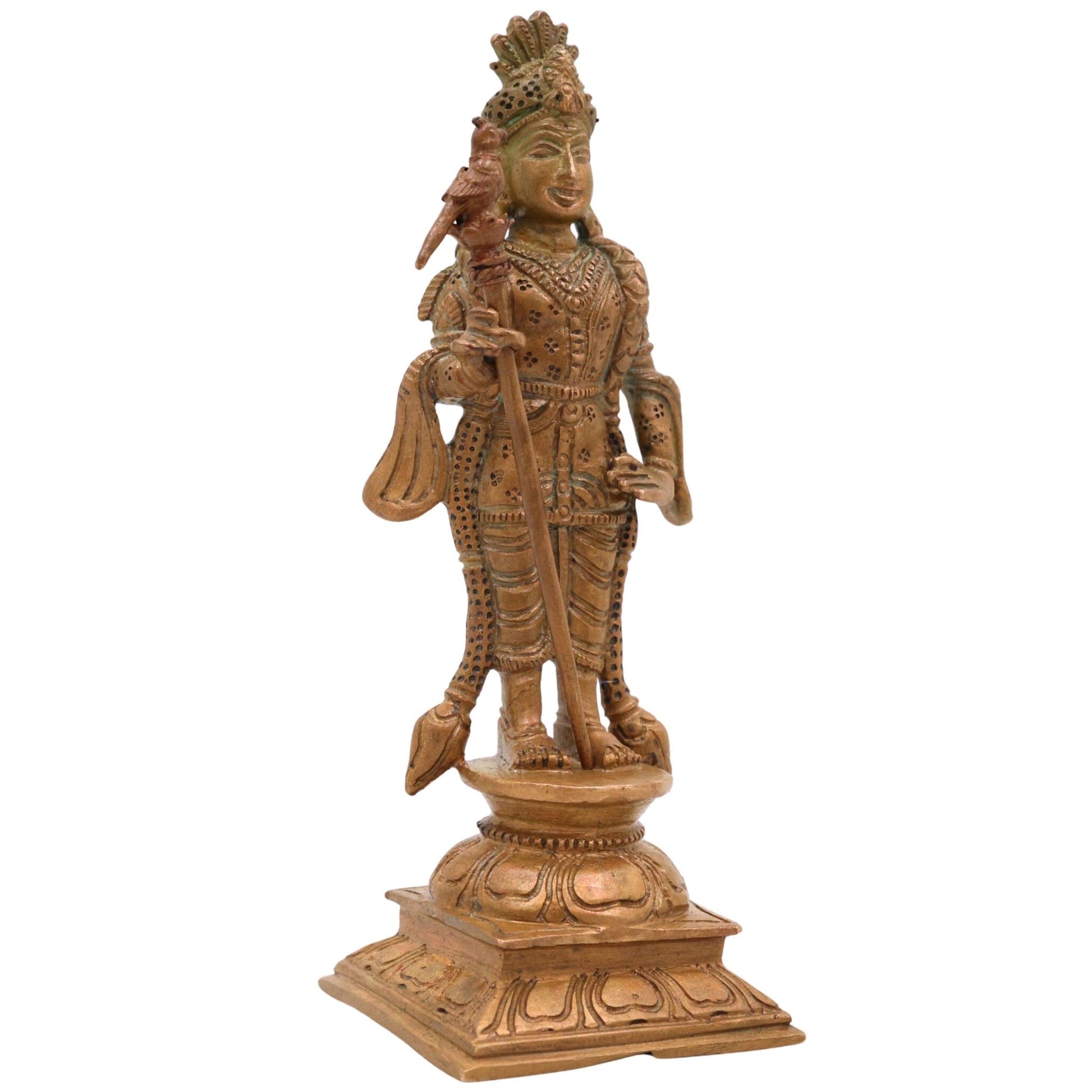 Bronze Palani Murugan Idol | Lord Murugan Statue | Panchaloha Subramanya Murti | Lord Kartikeya Chola Art Idol | South Indian Temple Murugan, Brown, 6 Inch, 1 Piece