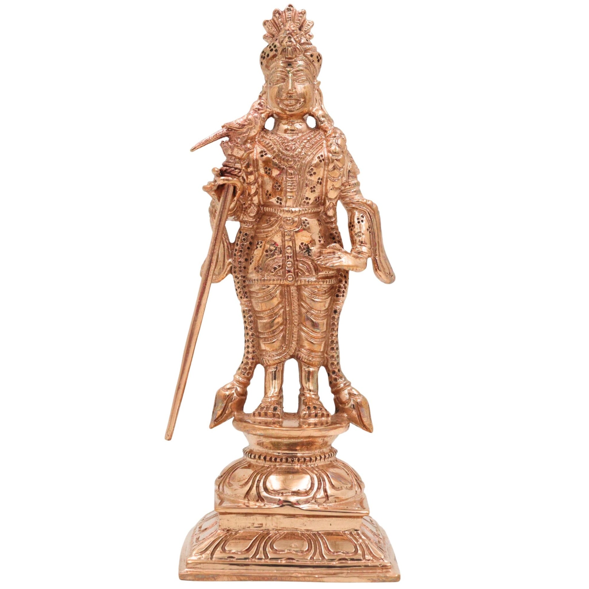 Bronze Palani Murugan Idol | Handcrafted Panchaloha Lord Murugan Statue | Lord Subramanya / Lord Kartikeya, Gold, 6 Inch, 1 Piece