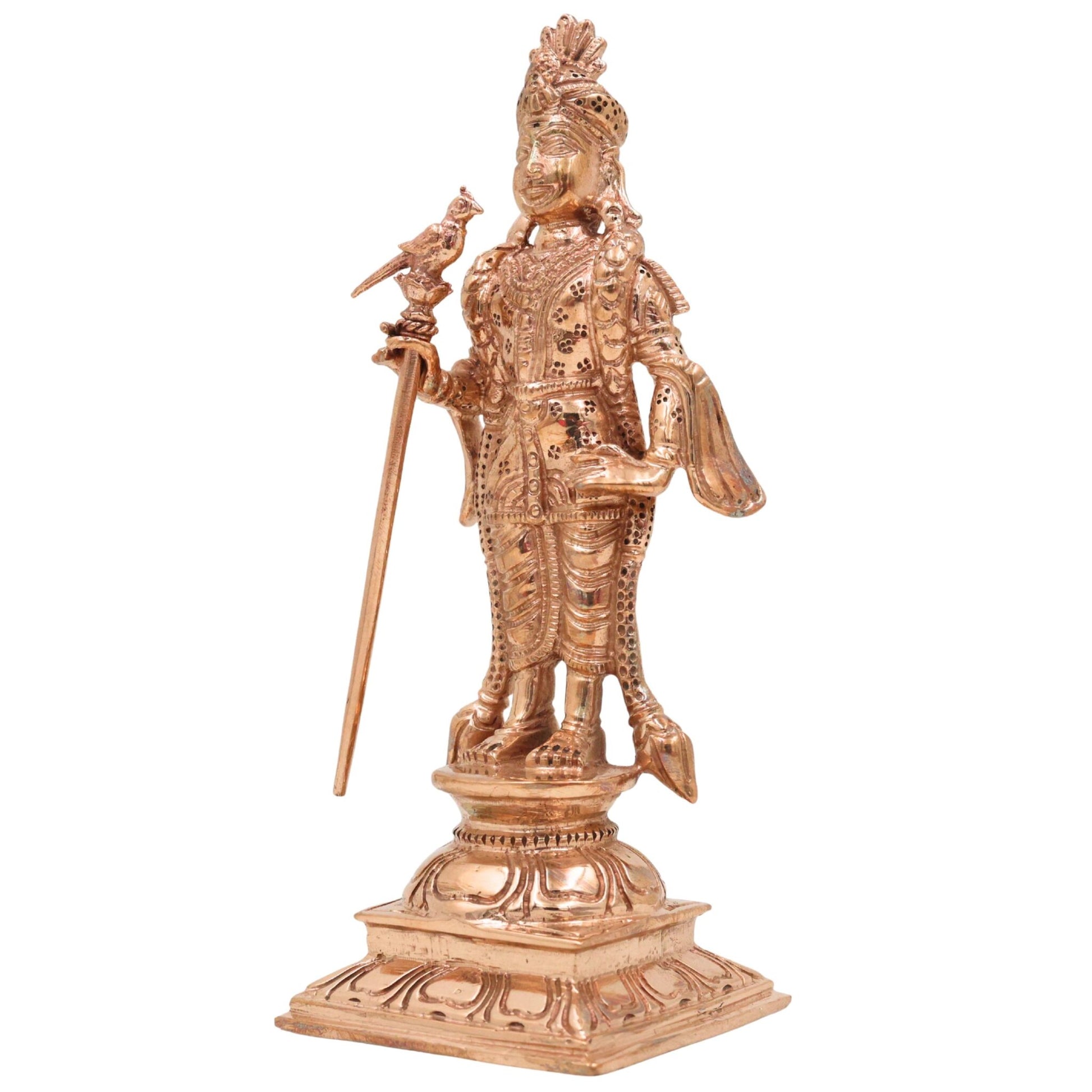 Bronze Palani Murugan Idol | Handcrafted Panchaloha Lord Murugan Statue | Lord Subramanya / Lord Kartikeya, Gold, 6 Inch, 1 Piece