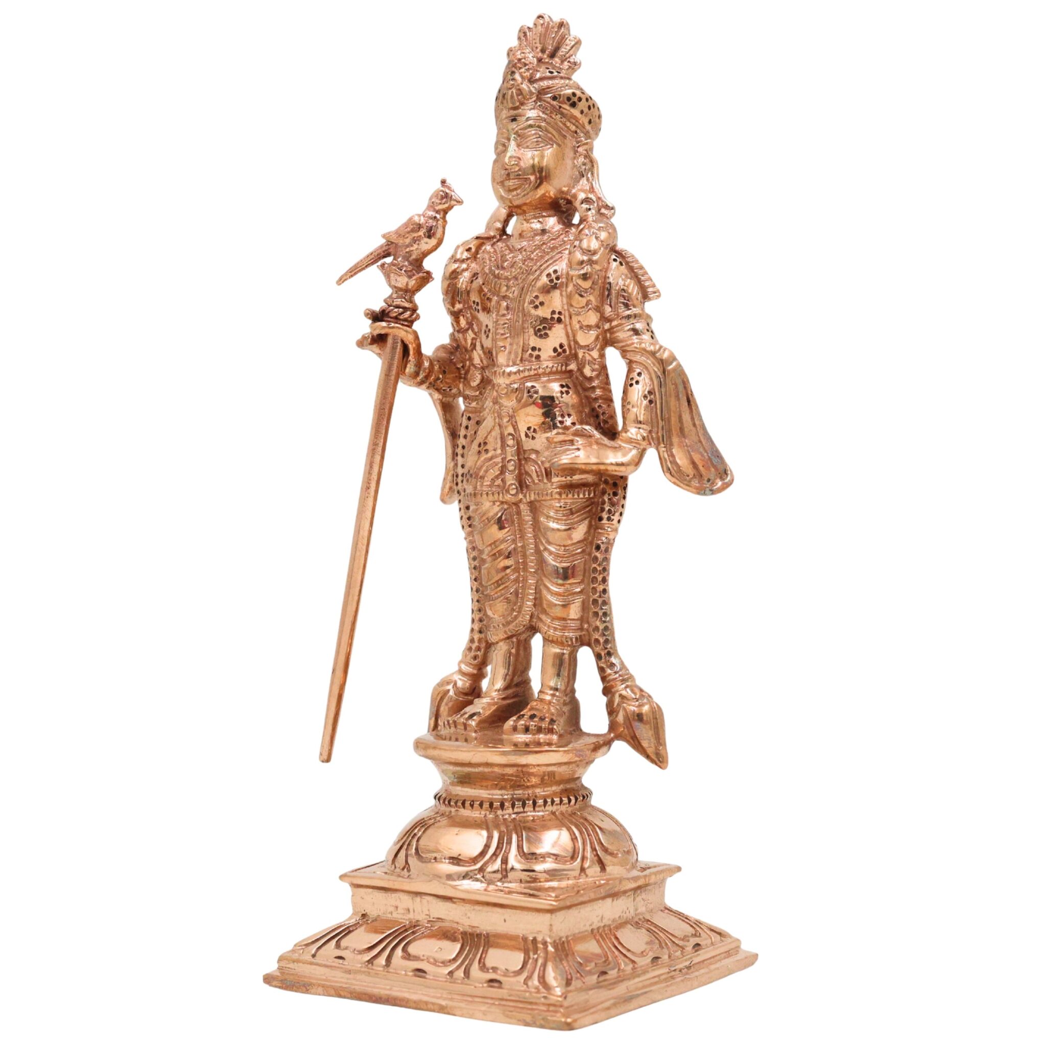 Bronze Palani Murugan Idol | Handcrafted Panchaloha Lord Murugan Statue | Lord Subramanya / Lord Kartikeya, Gold, 6 Inch, 1 Piece
