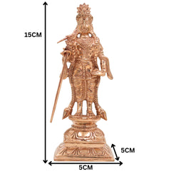 Bronze Palani Murugan Idol | Handcrafted Panchaloha Lord Murugan Statue | Lord Subramanya / Lord Kartikeya, Gold, 6 Inch, 1 Piece