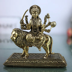 Brass Durga Idol | Handcrafted Goddess Durga Sculpture for Puja & Home Décor, Gold, 4.5 Inch, 1 Piece