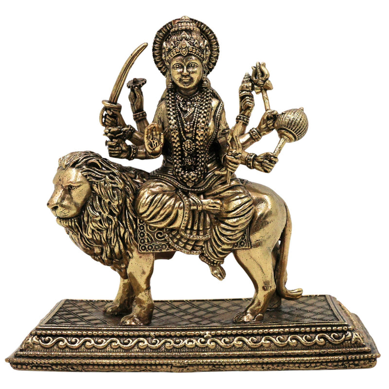 Brass Durga Idol | Handcrafted Goddess Durga Sculpture for Puja & Home Décor, Gold, 4.5 Inch, 1 Piece