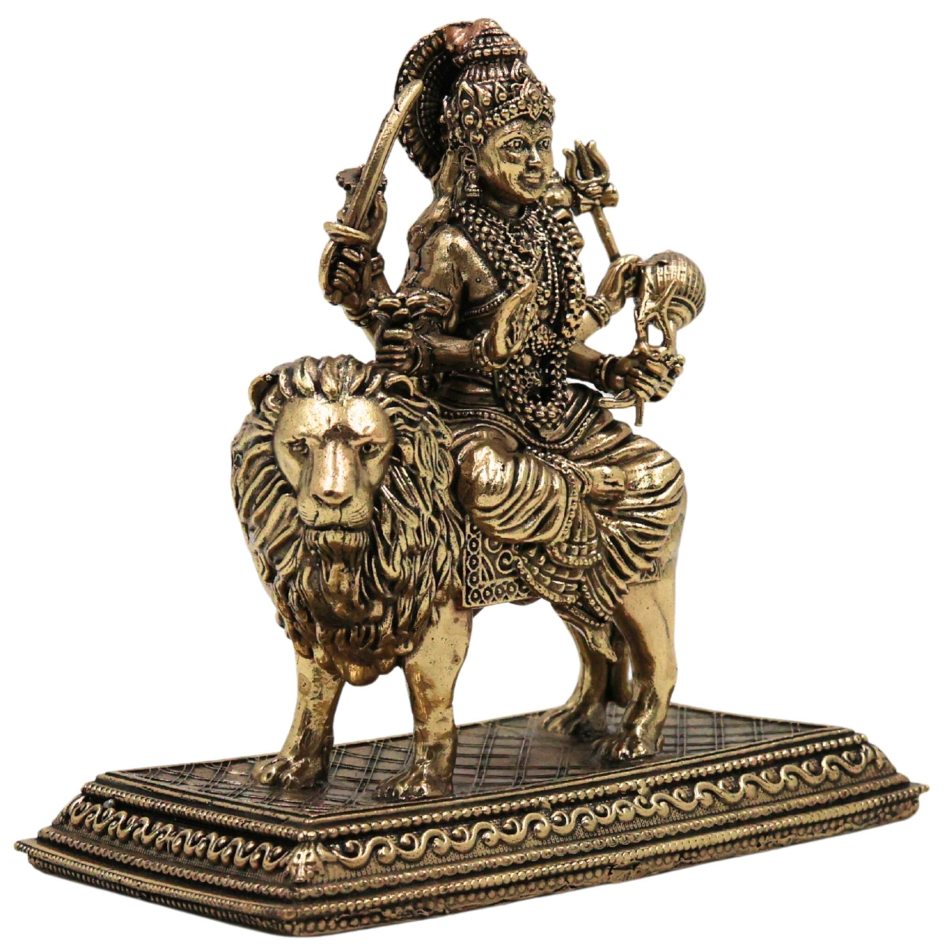 Brass Durga Idol | Handcrafted Goddess Durga Sculpture for Puja & Home Décor, Gold, 4.5 Inch, 1 Piece